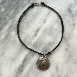 SILPADA Sterling Silver Teardrop Filigree Pendant 3 Cord Leather Necklace 18”